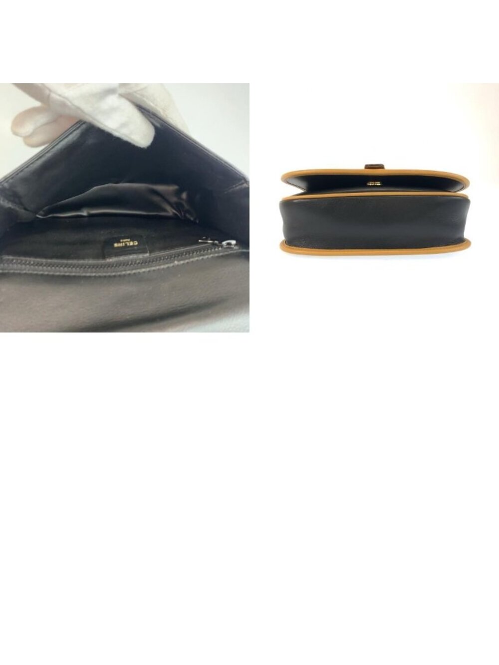 Celine Vintage Black Brown Gold Leather Shoulder Bag Pochette - Picture 9 of 9